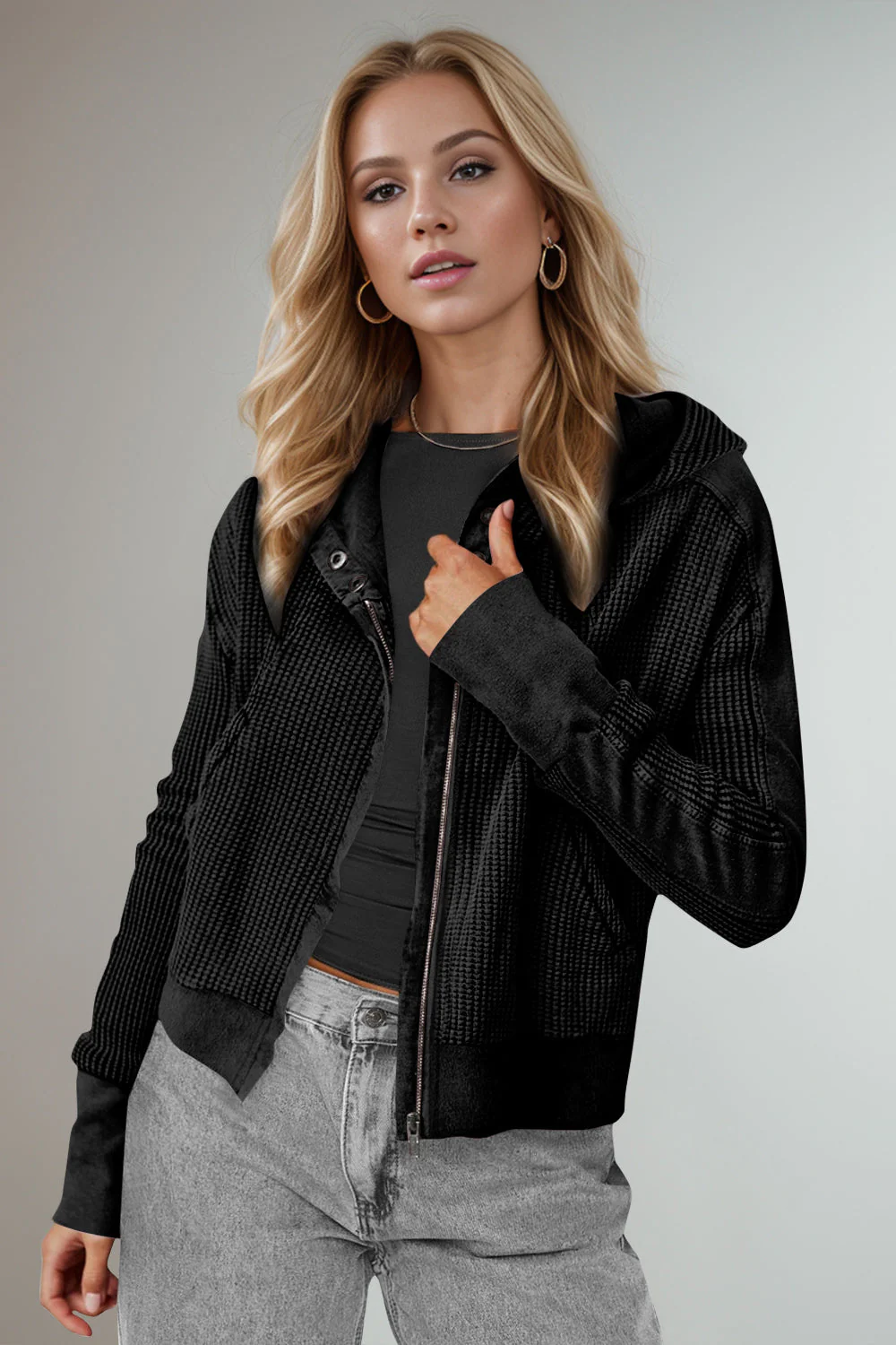 Elsa | Double Take waffle knit long sleeve zip hoodie - Image 5