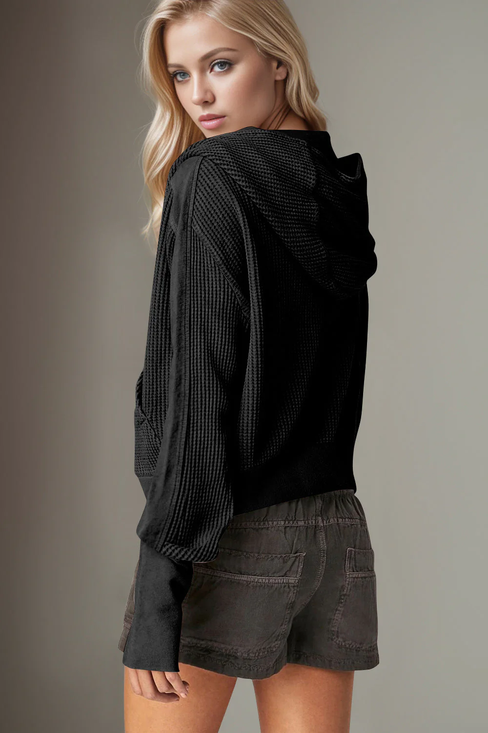 Elsa | Double Take waffle knit long sleeve zip hoodie - Image 6