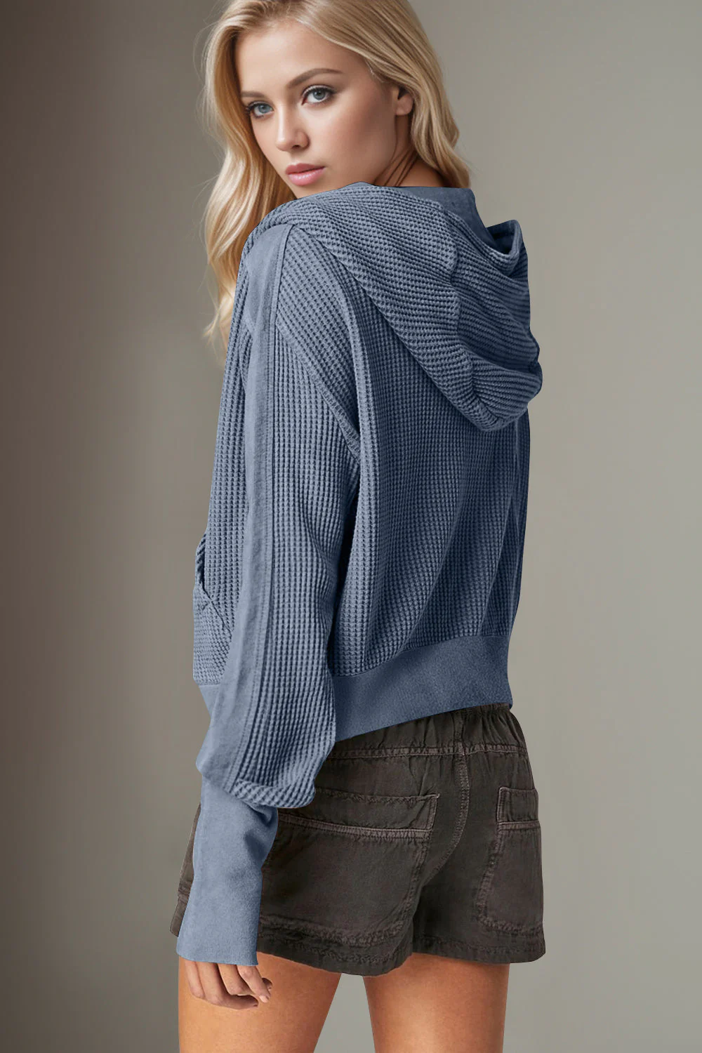 Elsa | Double Take waffle knit long sleeve zip hoodie - Image 9