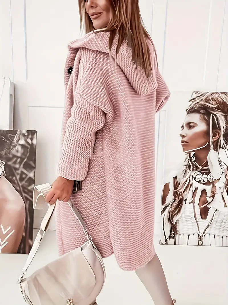 Elsa | Long knitted cardigan with hood - Image 2