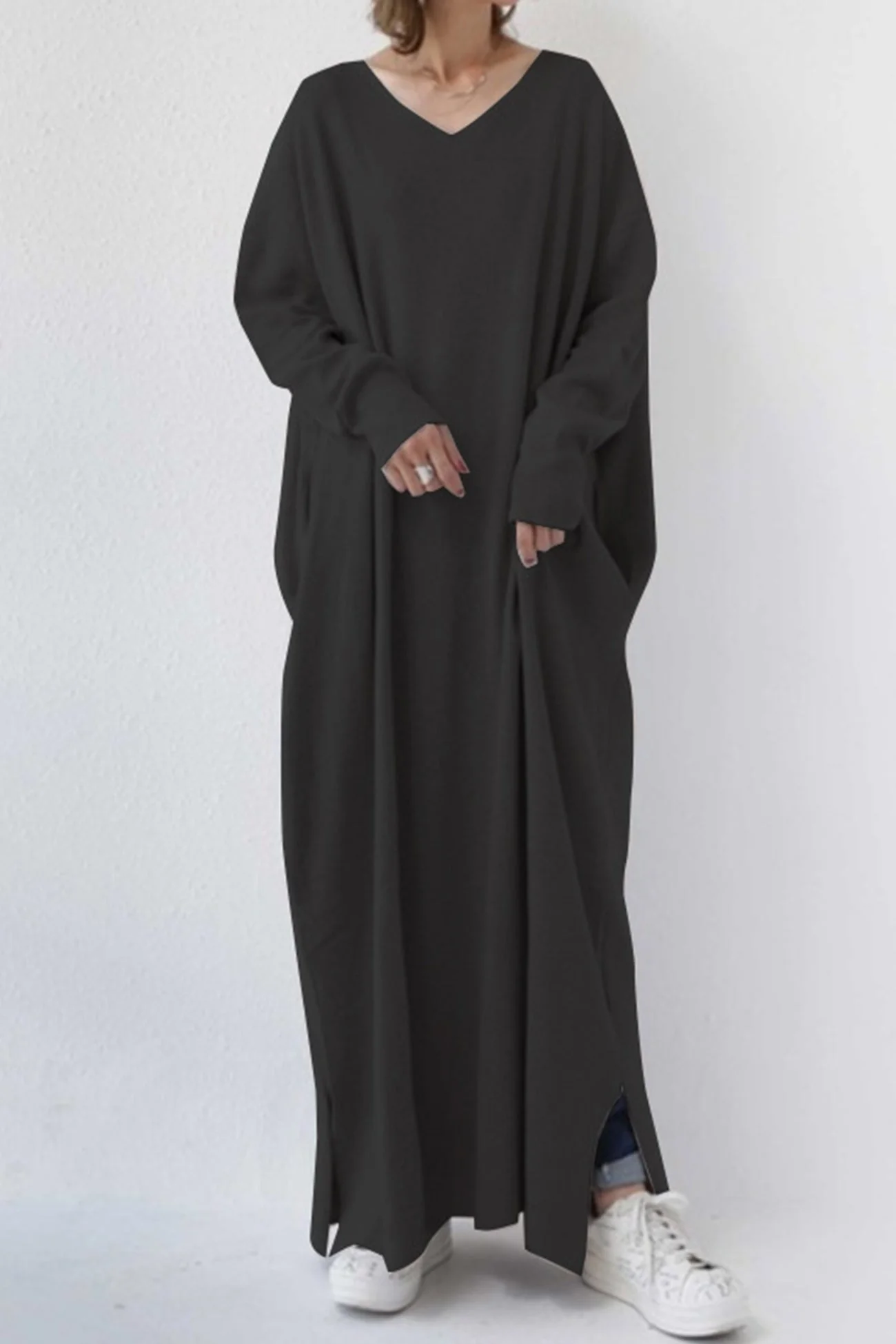 Elsa | V-neck sweatshirt dress with slit hem - Image 6