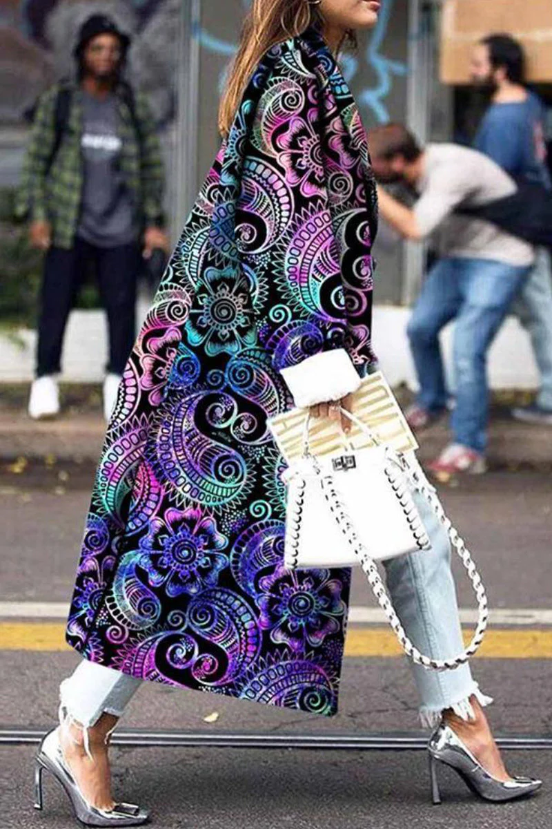 Elvia | Street print patchwork turn-down collar outerwear - Image 3