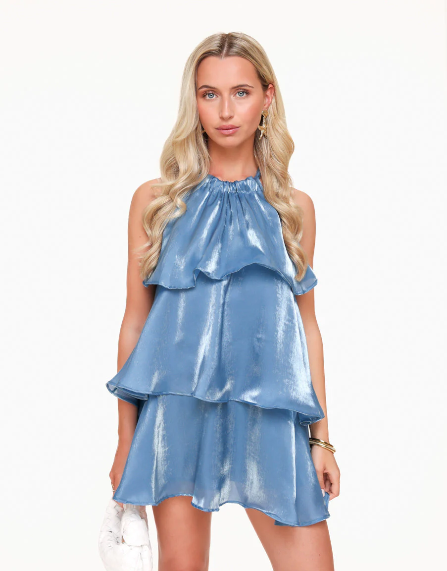 Emilia® | Jeans Blue Satin Ruffle Dress