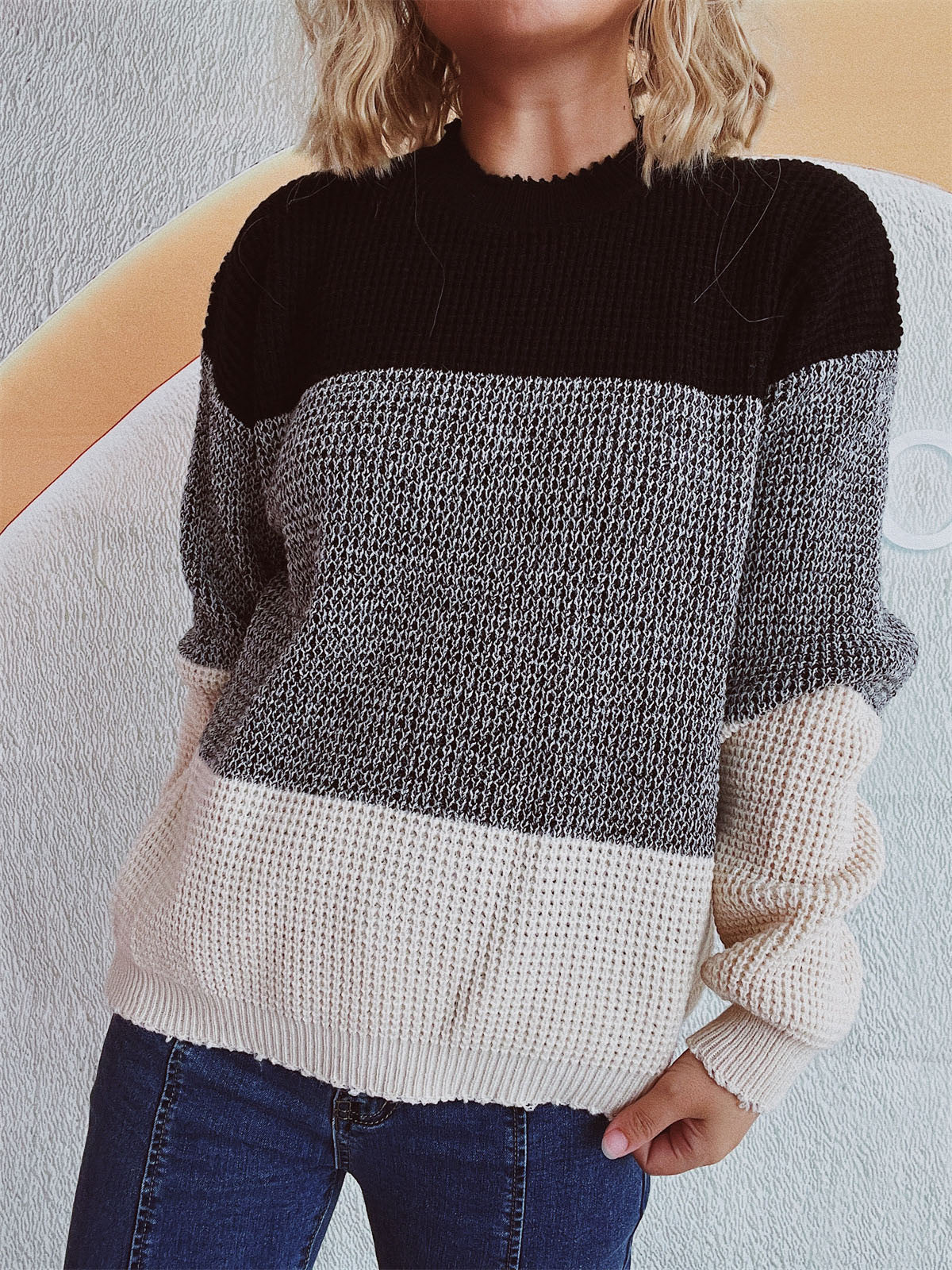 Emilie | Long sleeve sweater with a color block design - Image 3