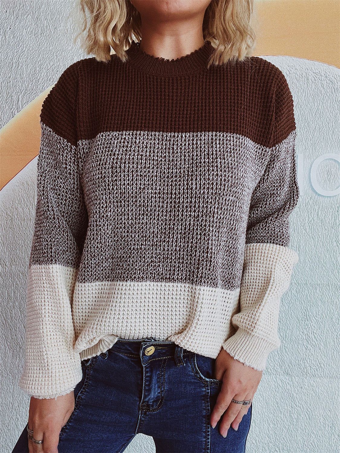 Emilie | Long sleeve sweater with a color block design - Image 7