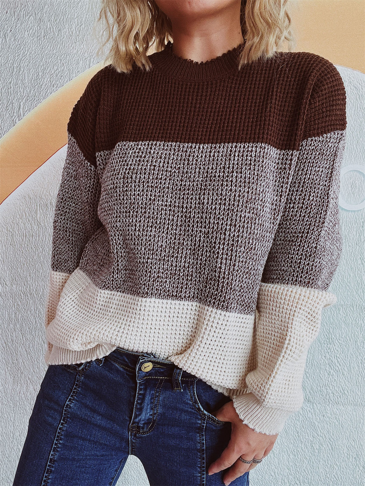 Emilie | Long sleeve sweater with a color block design - Image 9