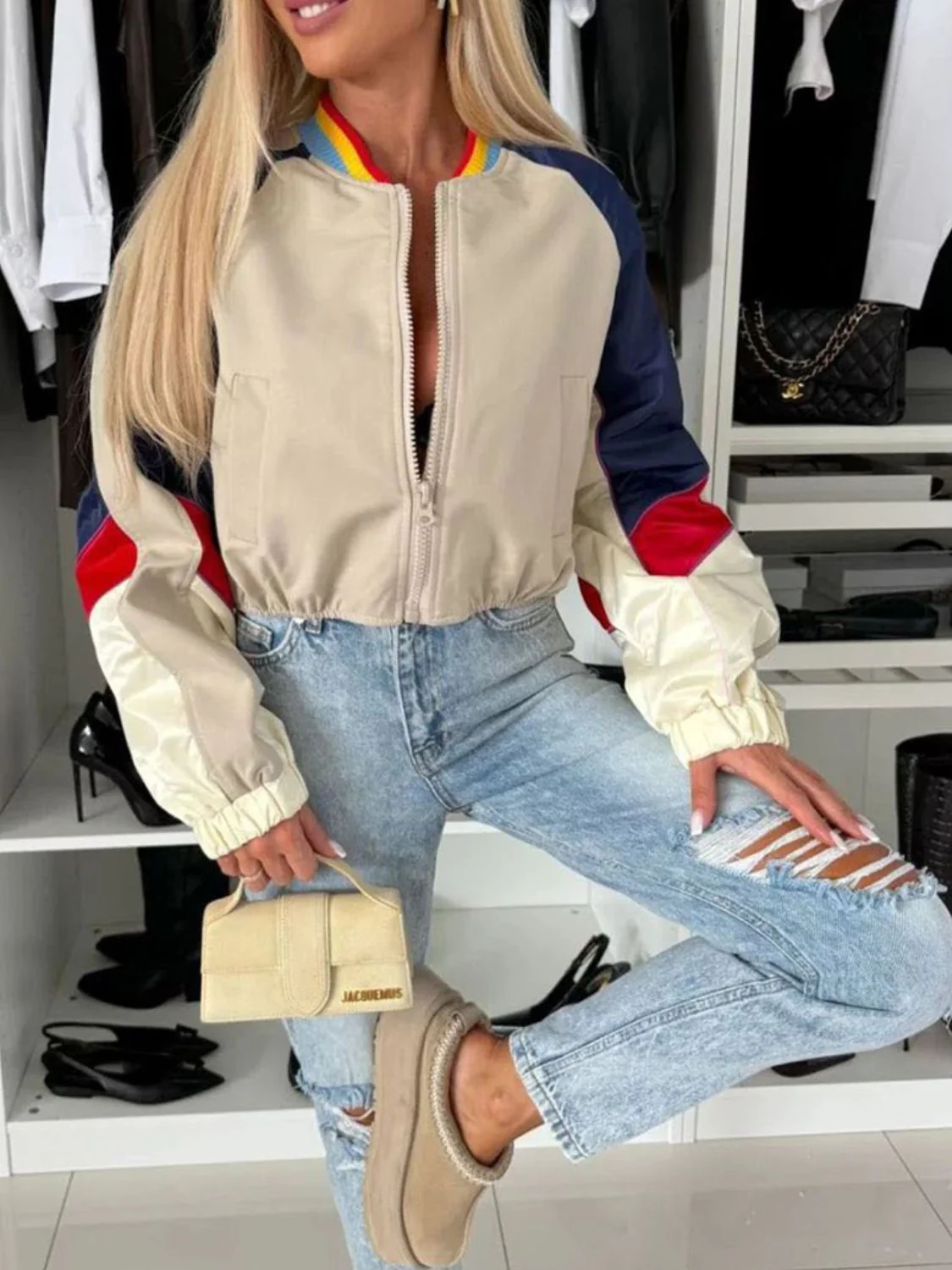 Emma | Long sleeve jacket with a contrasting baseball collar and zip fastening - Image 3