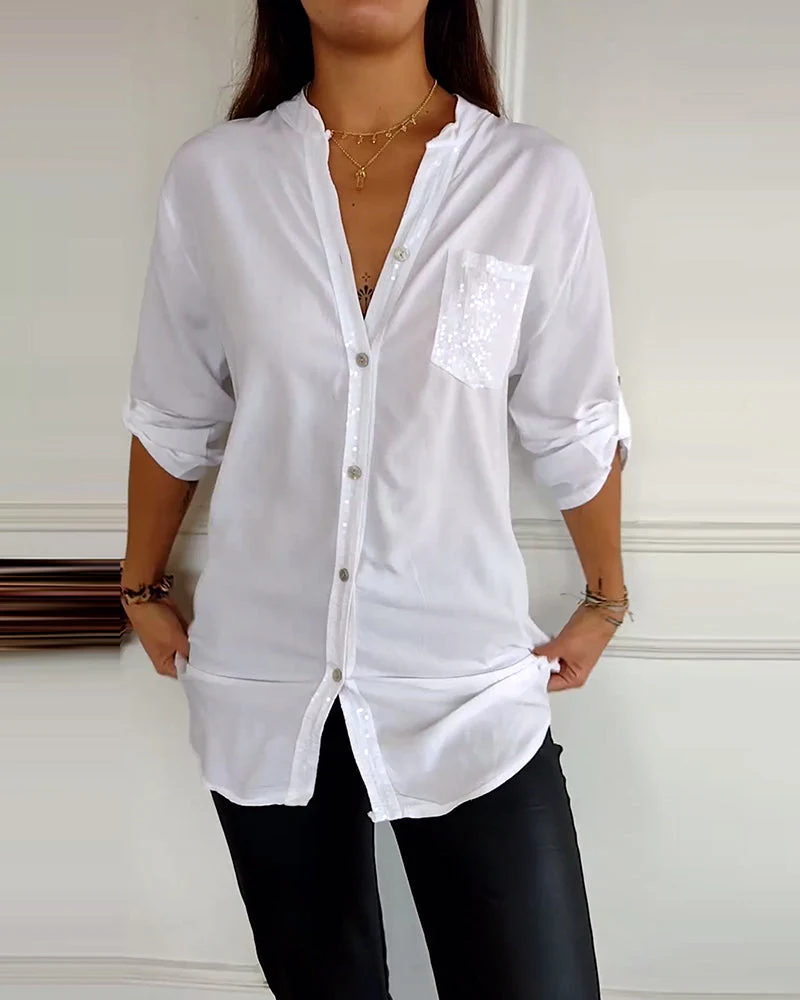 Emma® | Women'S Button-Front Blouse With Sequin Trim - Image 5