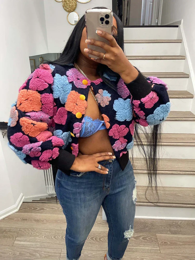 Emma | Women's cardigan with 3D flowers - Image 2