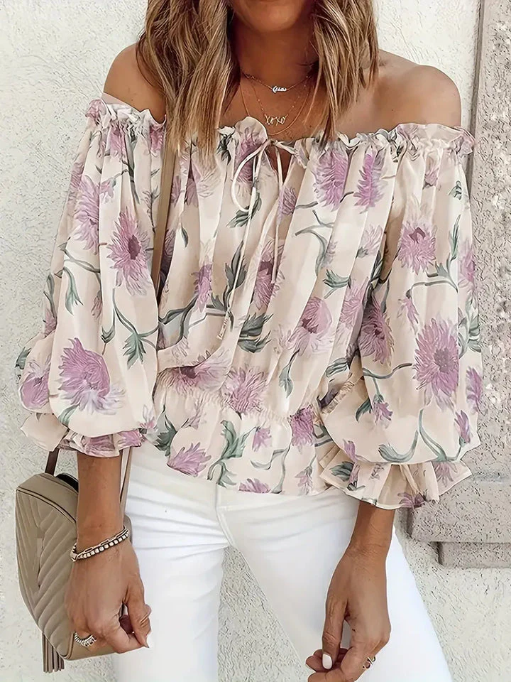 Enara® | Casual Blouse With Ruffles From The Shoulder And Floral Print - Image 2