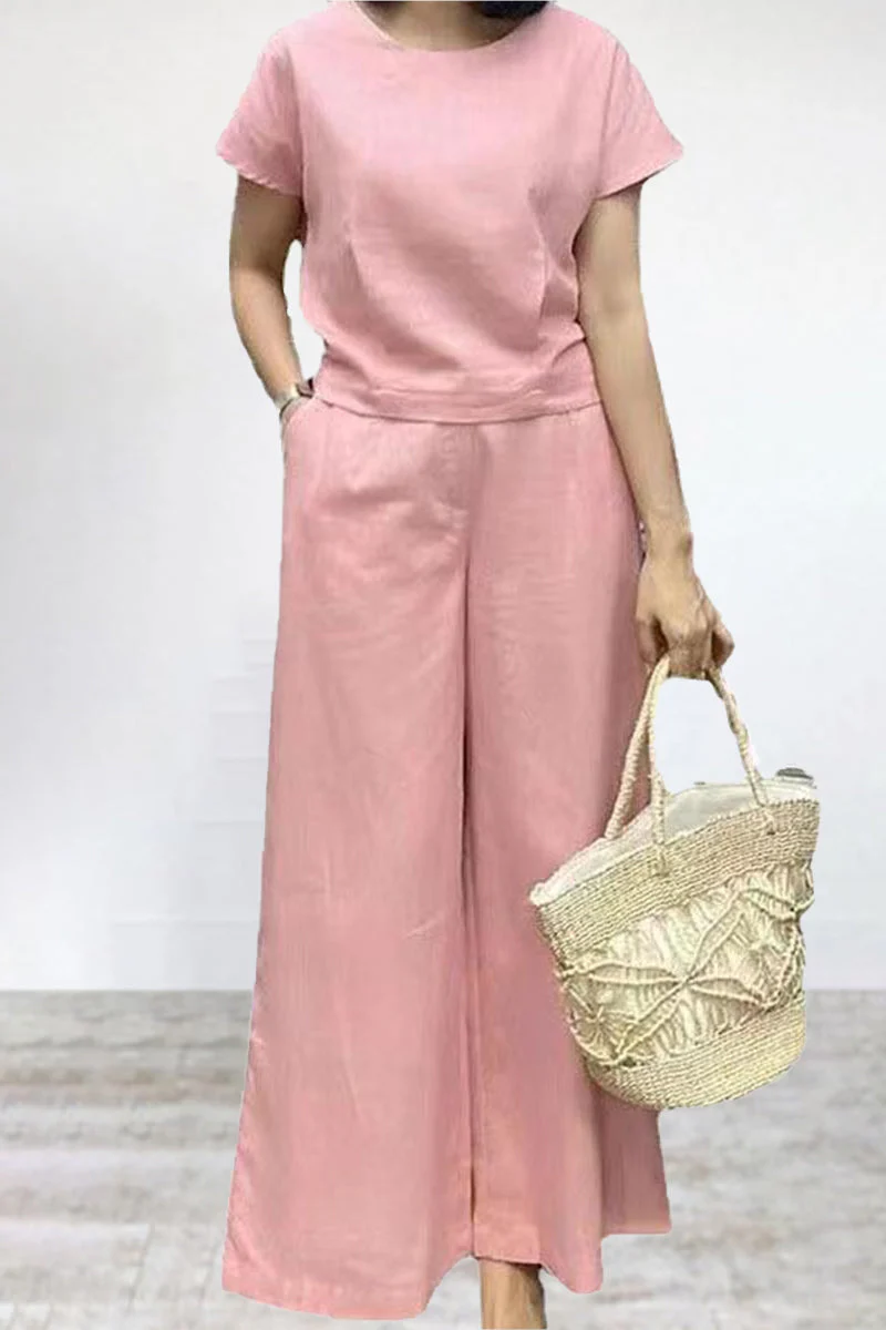 Erica® | Casual Crew Neck T-Shirt & Wide Leg Pants Set - Image 2