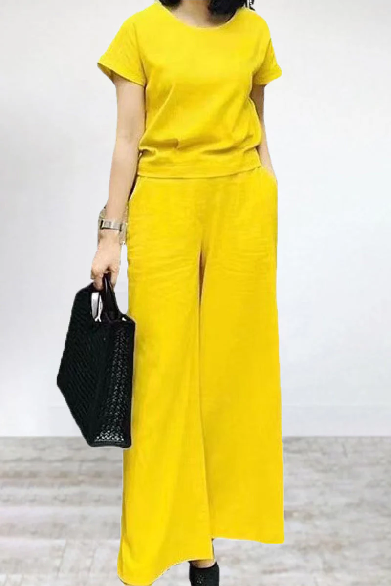 Erica® | Casual Crew Neck T-Shirt & Wide Leg Pants Set - Image 3
