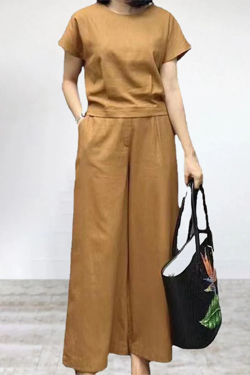 Erica® | Casual Crew Neck T-Shirt & Wide Leg Pants Set - Image 4