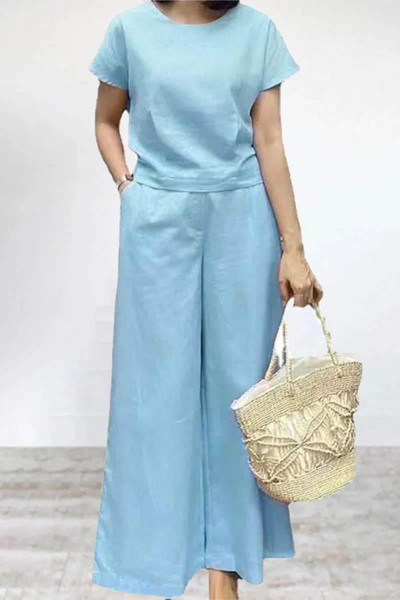 Erica® | Casual Crew Neck T-Shirt & Wide Leg Pants Set - Image 5