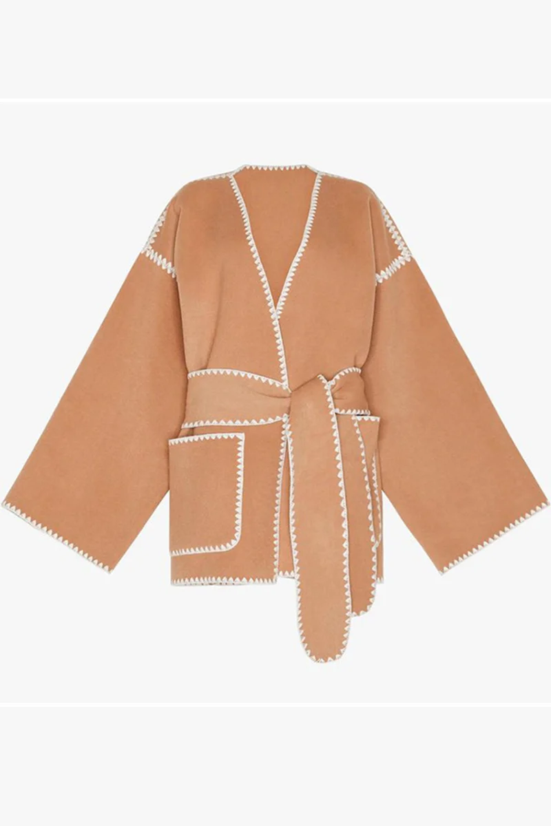 Erica | Casual street pocket patchwork contrast outerwear with chunky V-neck - Image 5