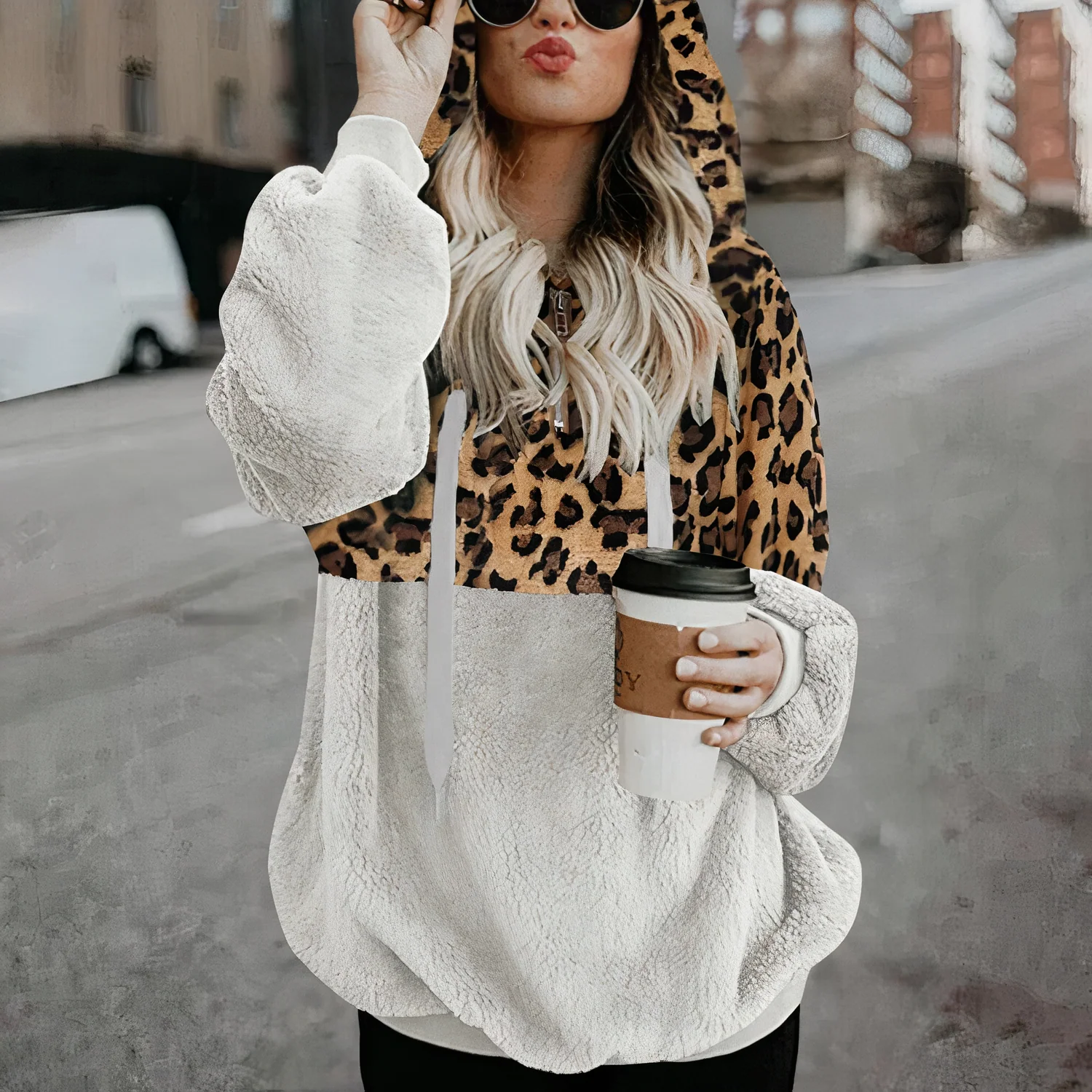 Erica | Leopart printed plush hoodie - Image 2