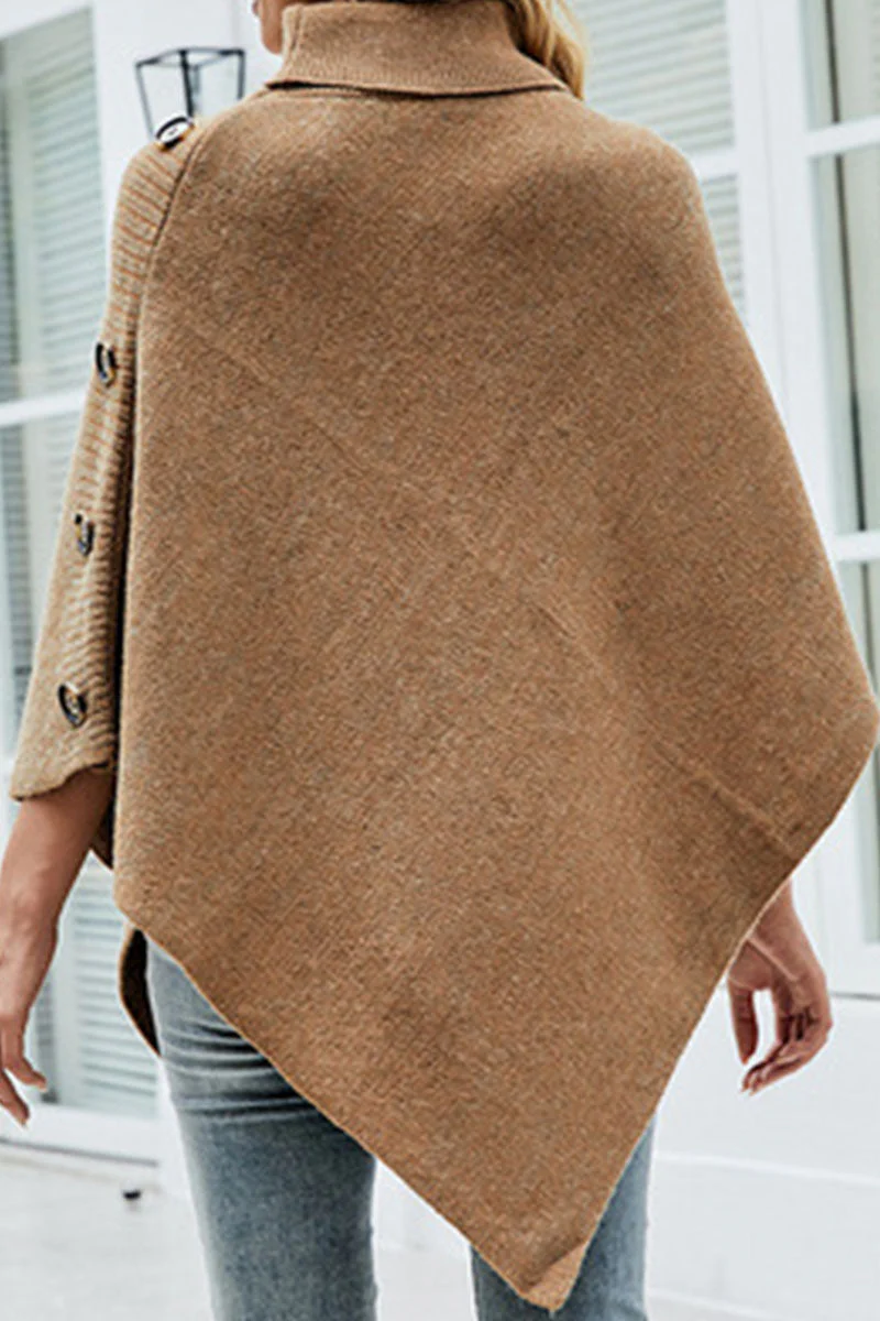 Erika | Casual solid color asymmetrical turtleneck outerwear with patchwork buttons - Image 4