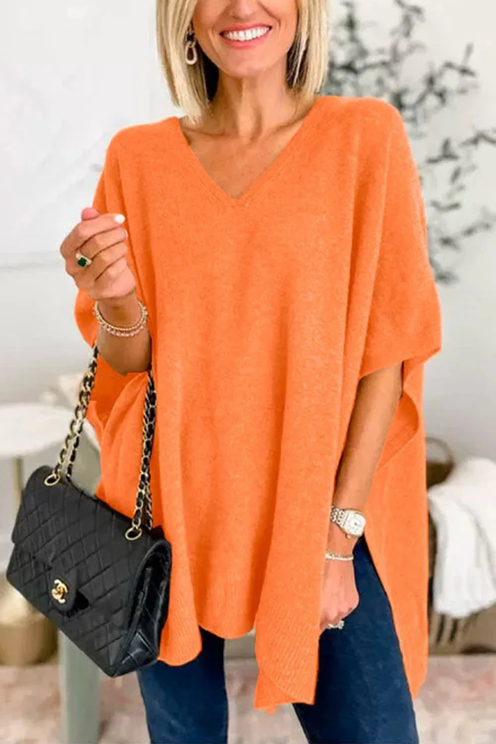 Erika | Slit knit top with V-neck and half sleeves - Image 22