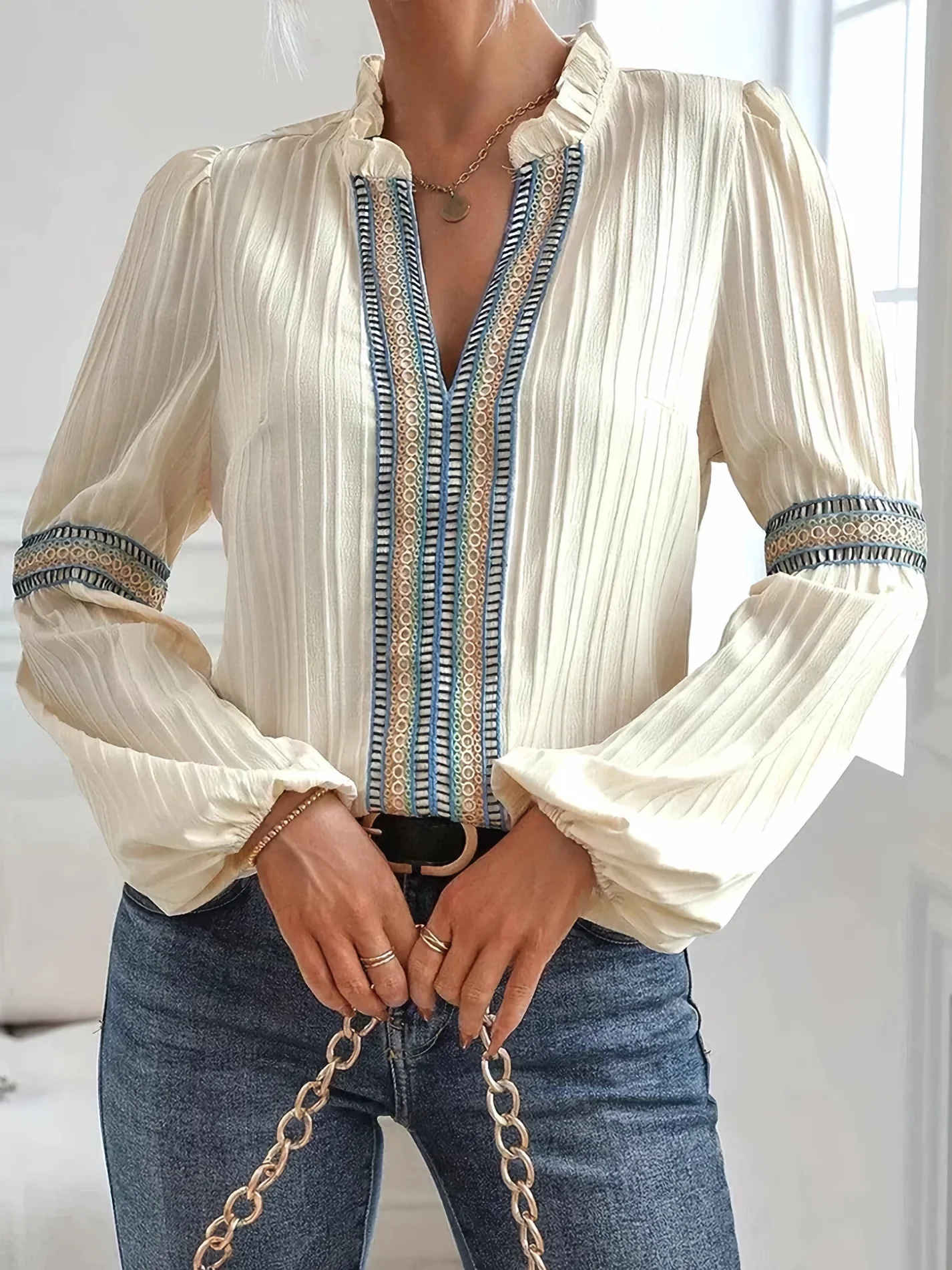 Erika® | Women's blouse with lace trim
