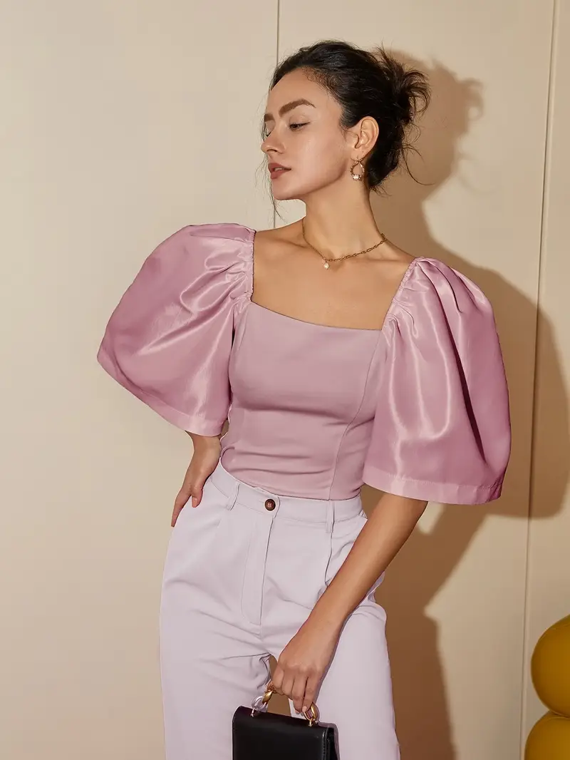 Ersilia® | Elegant Satin Blouse With Puff Sleeves - Image 28