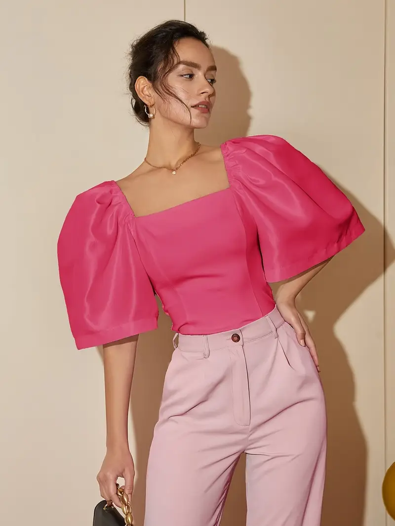 Ersilia® | Elegant Satin Blouse With Puff Sleeves - Image 29