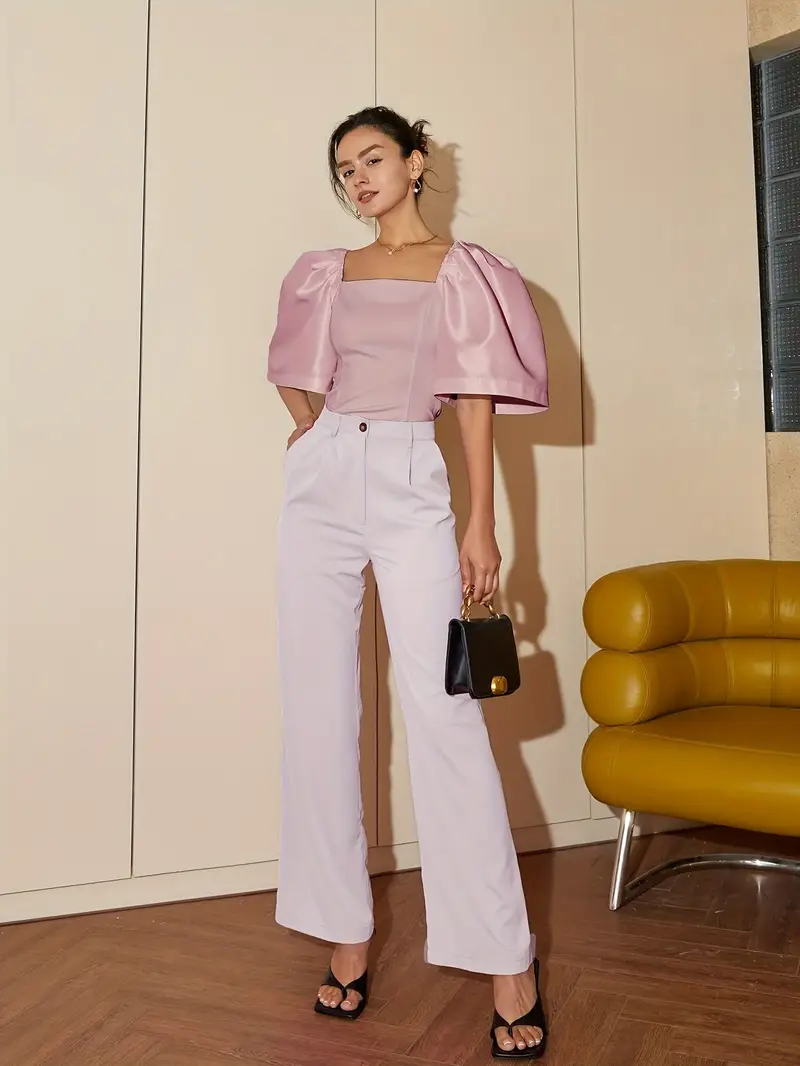 Ersilia® | Elegant Satin Blouse With Puff Sleeves - Image 33