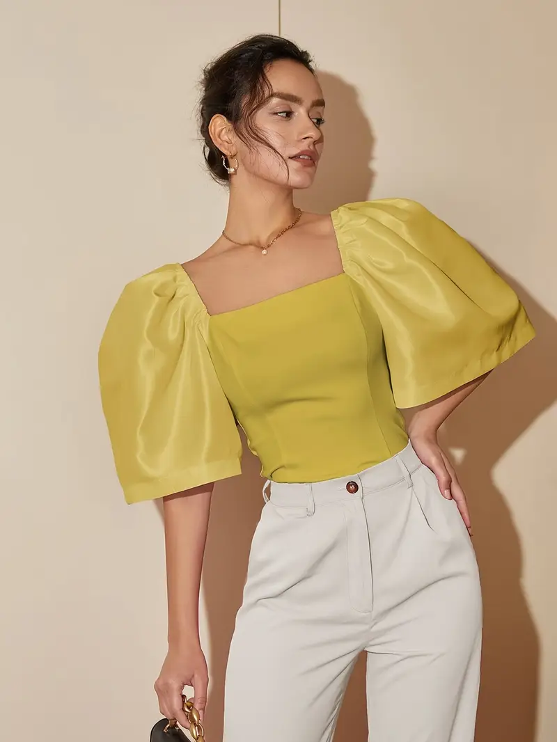 Ersilia® | Elegant Satin Blouse With Puff Sleeves - Image 36