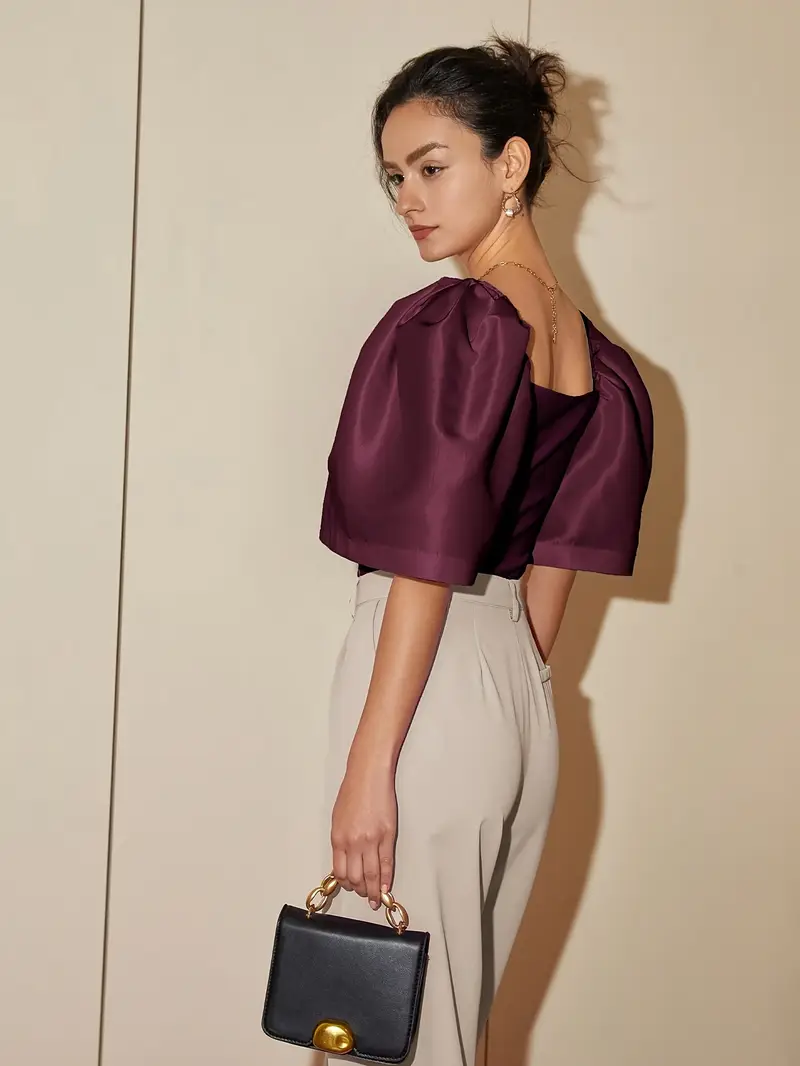 Ersilia® | Elegant Satin Blouse With Puff Sleeves - Image 40