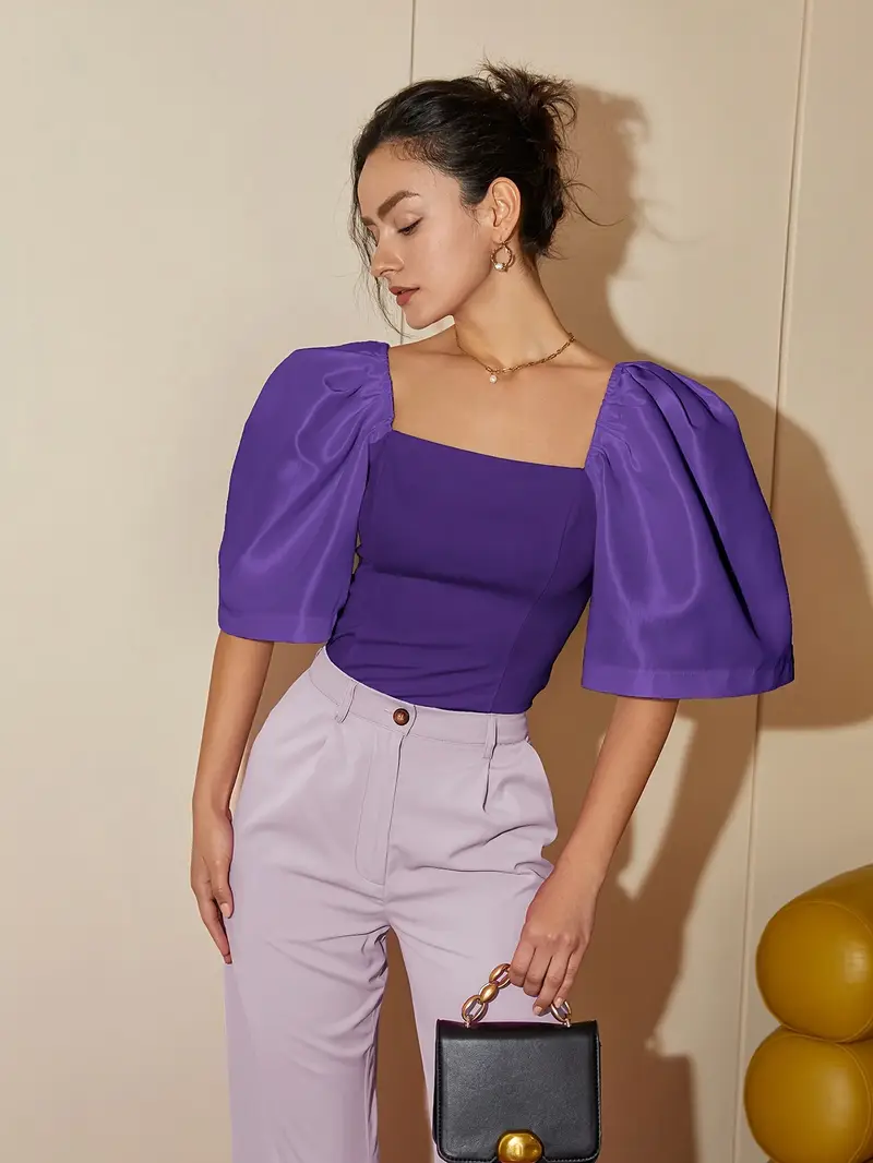 Ersilia® | Elegant Satin Blouse With Puff Sleeves - Image 45