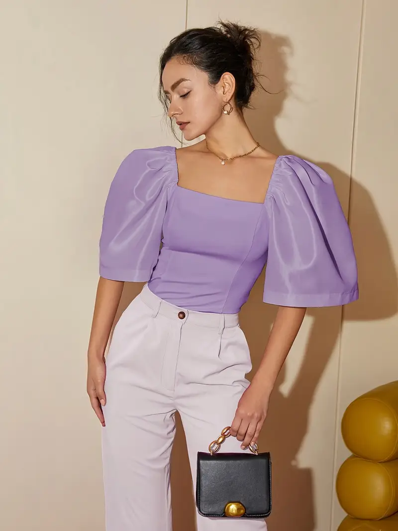 Ersilia® | Elegant Satin Blouse With Puff Sleeves - Image 46