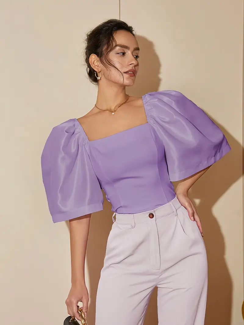 Ersilia® | Elegant Satin Blouse With Puff Sleeves - Image 50