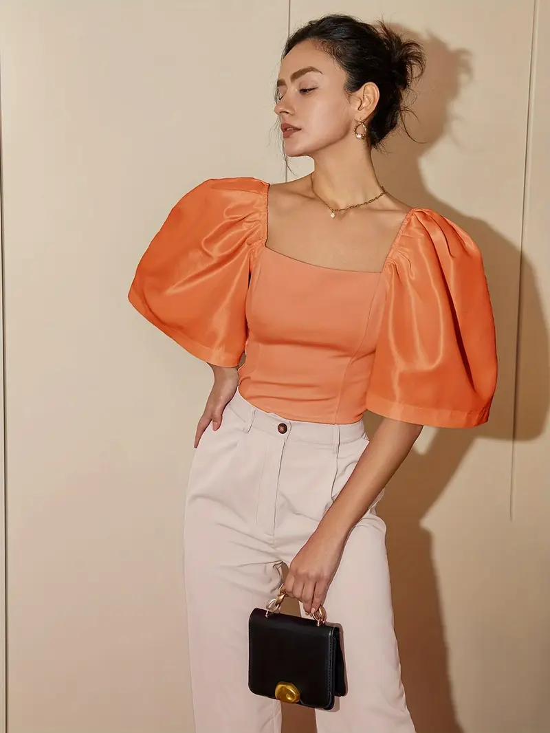 Ersilia® | Elegant Satin Blouse With Puff Sleeves - Image 6