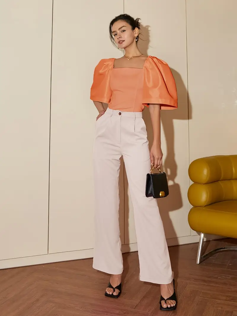 Ersilia® | Elegant Satin Blouse With Puff Sleeves - Image 7