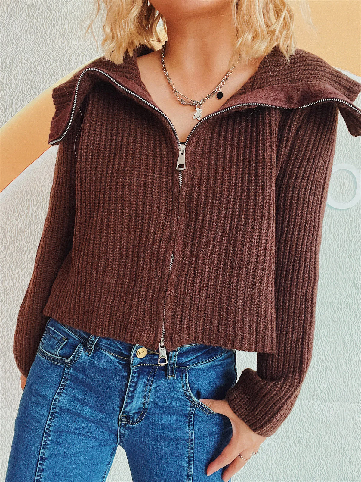Estefanía | Long-sleeved cardigan with collar and zip - Image 5