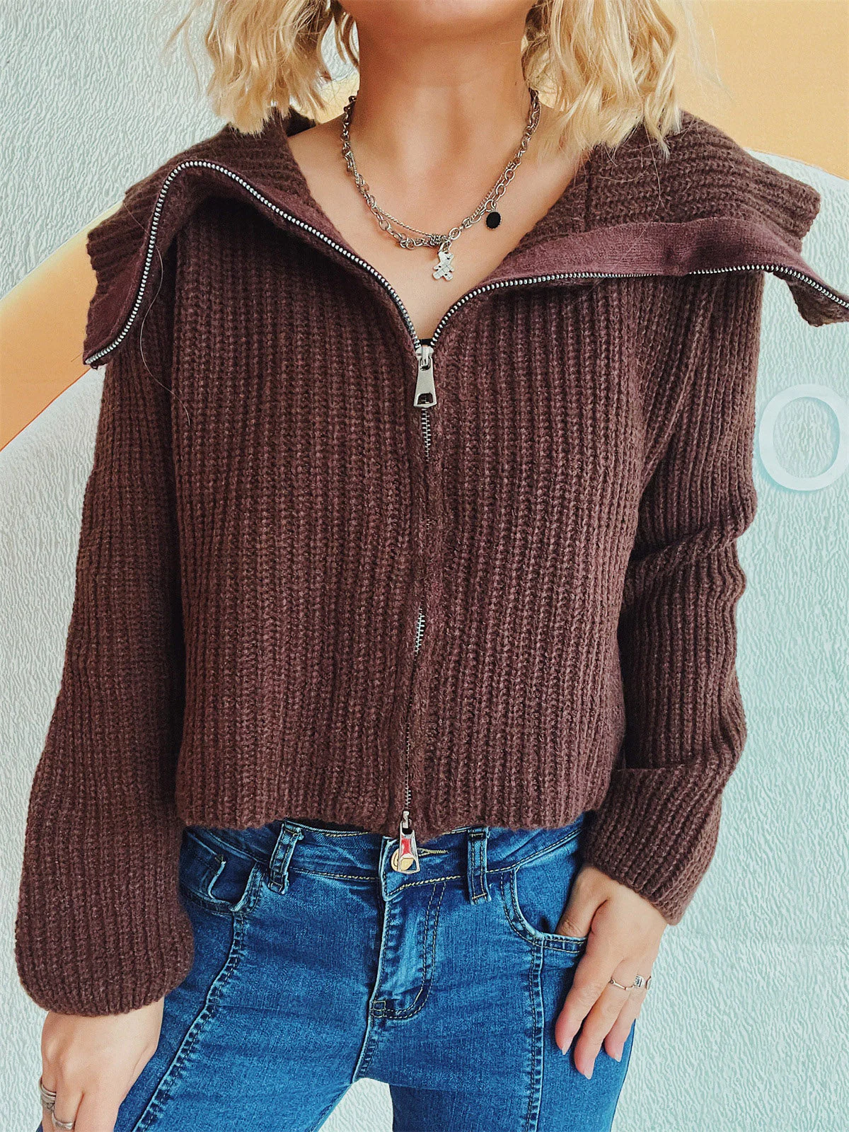 Estefanía | Long-sleeved cardigan with collar and zip - Image 7