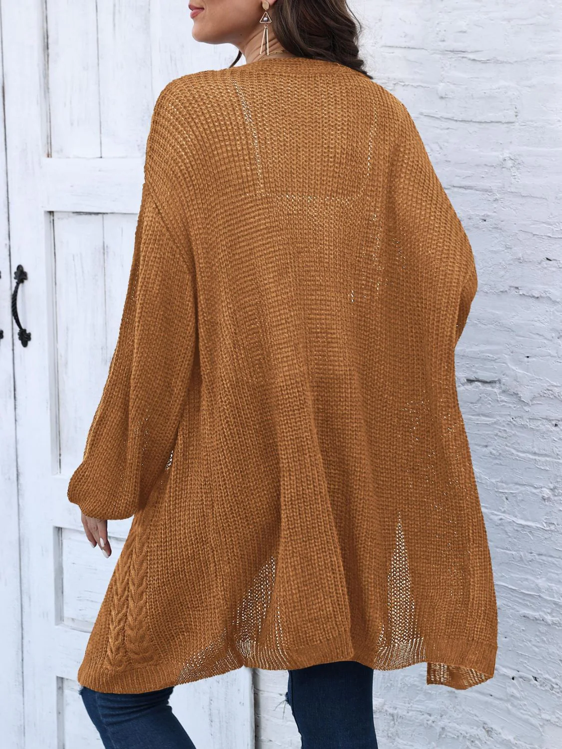 Estela | Cable knit cardigan with open front and long sleeves - Image 11