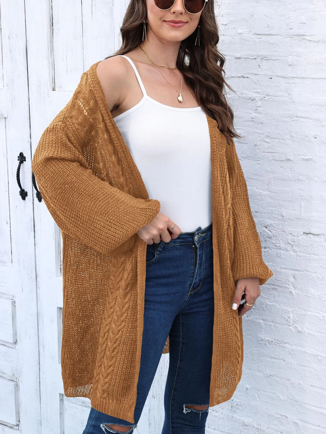 Estela | Cable knit cardigan with open front and long sleeves - Image 12
