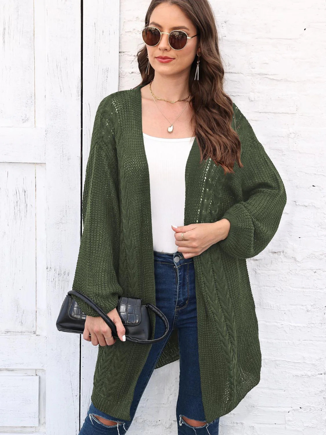 Estela | Cable knit cardigan with open front and long sleeves - Image 14