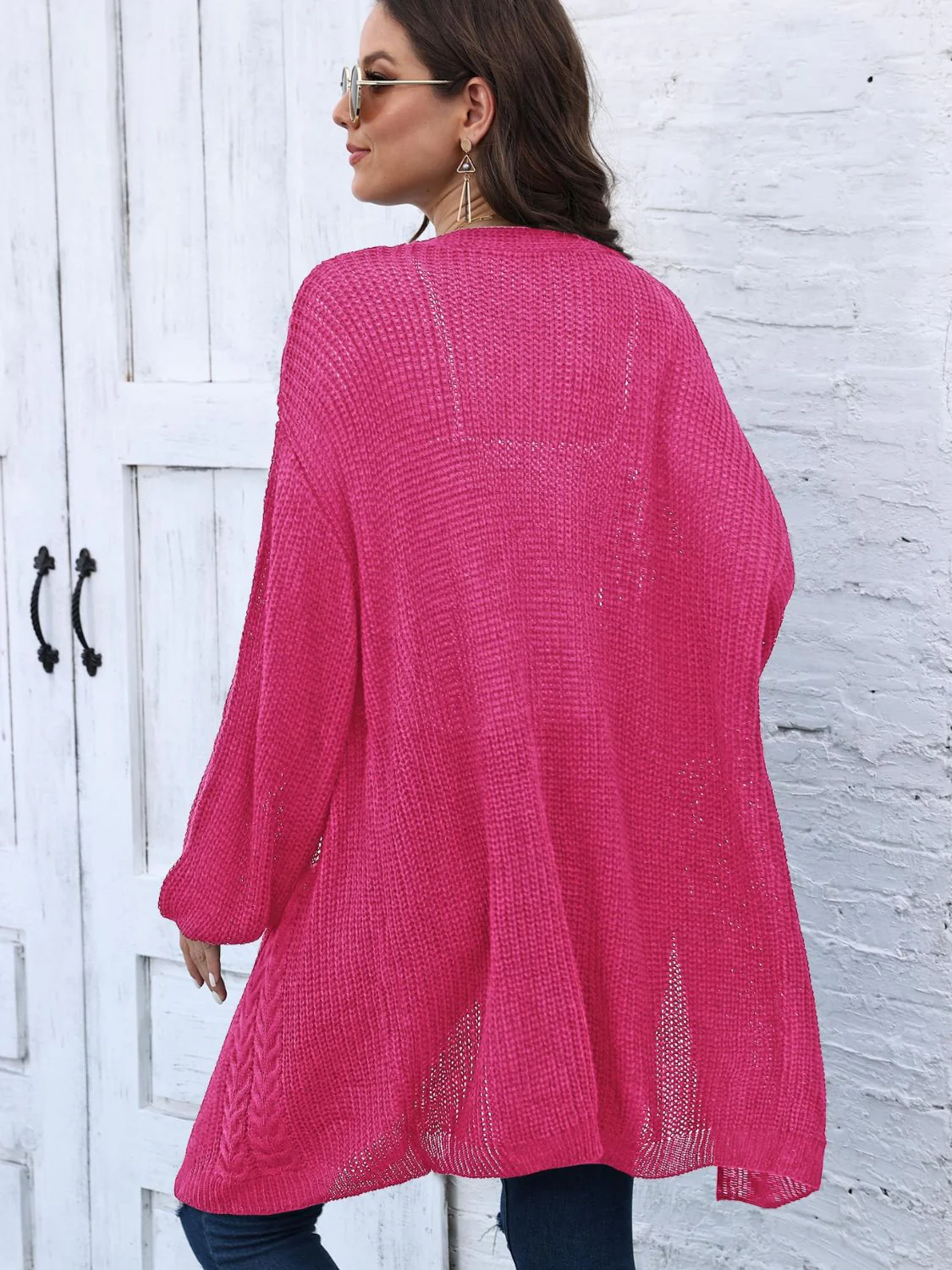 Estela | Cable knit cardigan with open front and long sleeves - Image 5