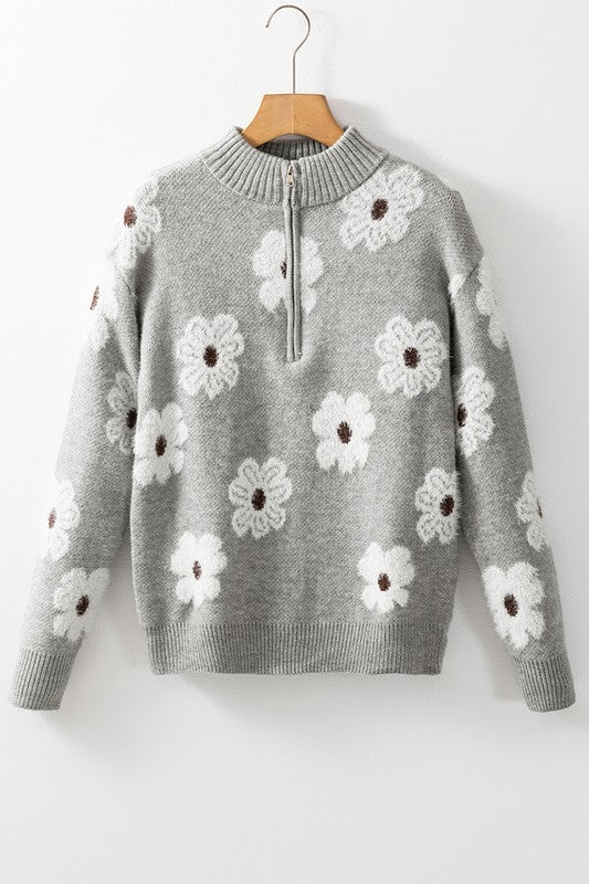 Estela | Women's floral print sweater with zip and dropped shoulder - Image 11