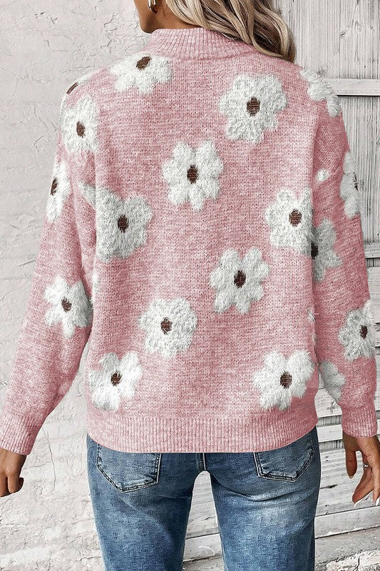 Estela | Women's floral print sweater with zip and dropped shoulder - Image 5