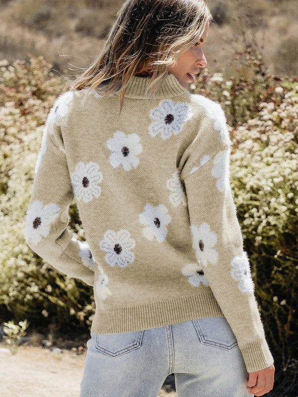 Estela | Women's floral print sweater with zip and dropped shoulder - Image 7