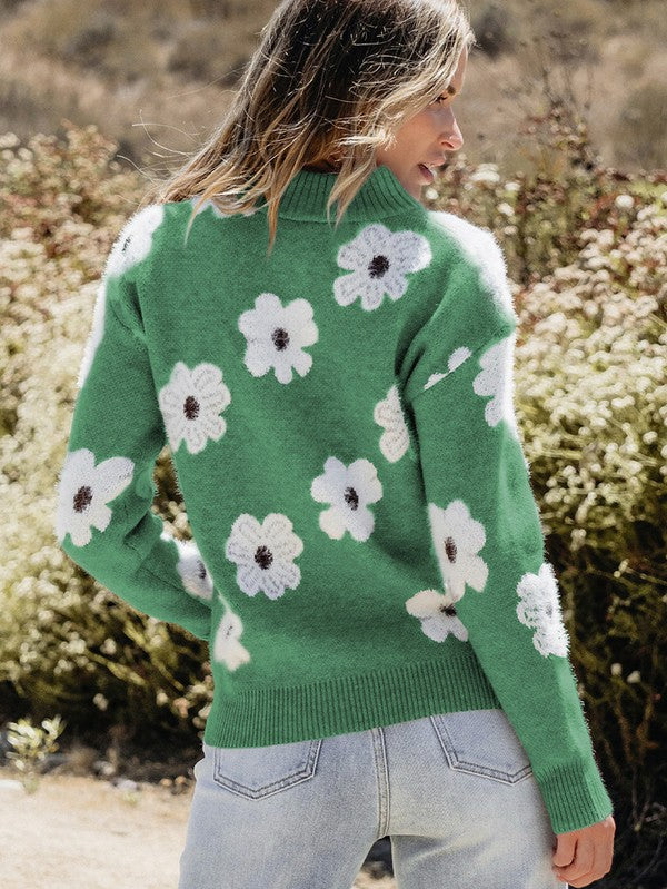 Estela | Women's floral print sweater with zip and dropped shoulder - Image 9