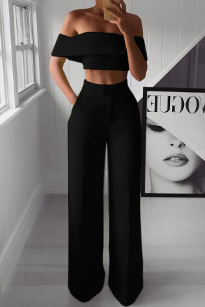 Ester® | Elegant Off-The-Shoulder Crop Top And High-Waisted Pants Set