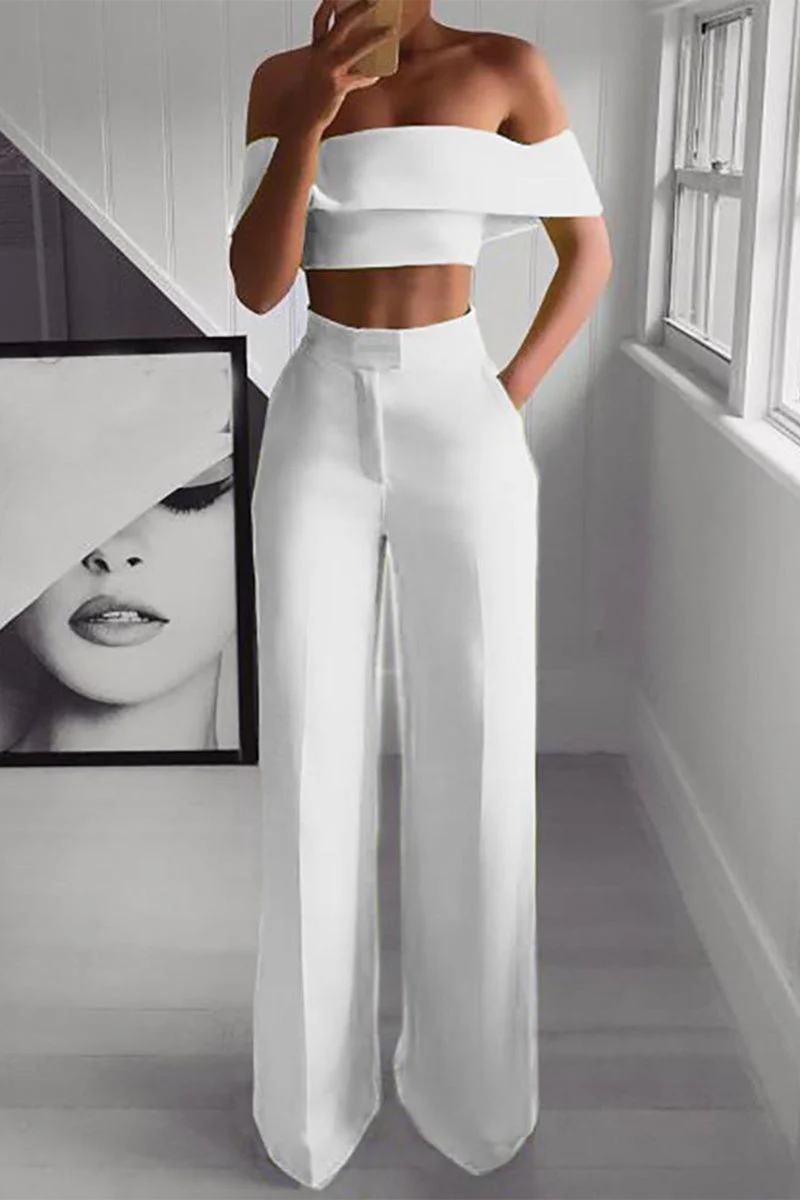 Ester® | Elegant Off-The-Shoulder Crop Top And High-Waisted Pants Set - Image 3