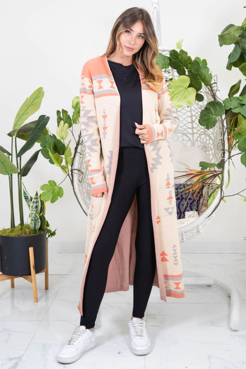 Esther | Sew In Love Long Sleeve Open Front Geometric Longline Cardigan - Image 3
