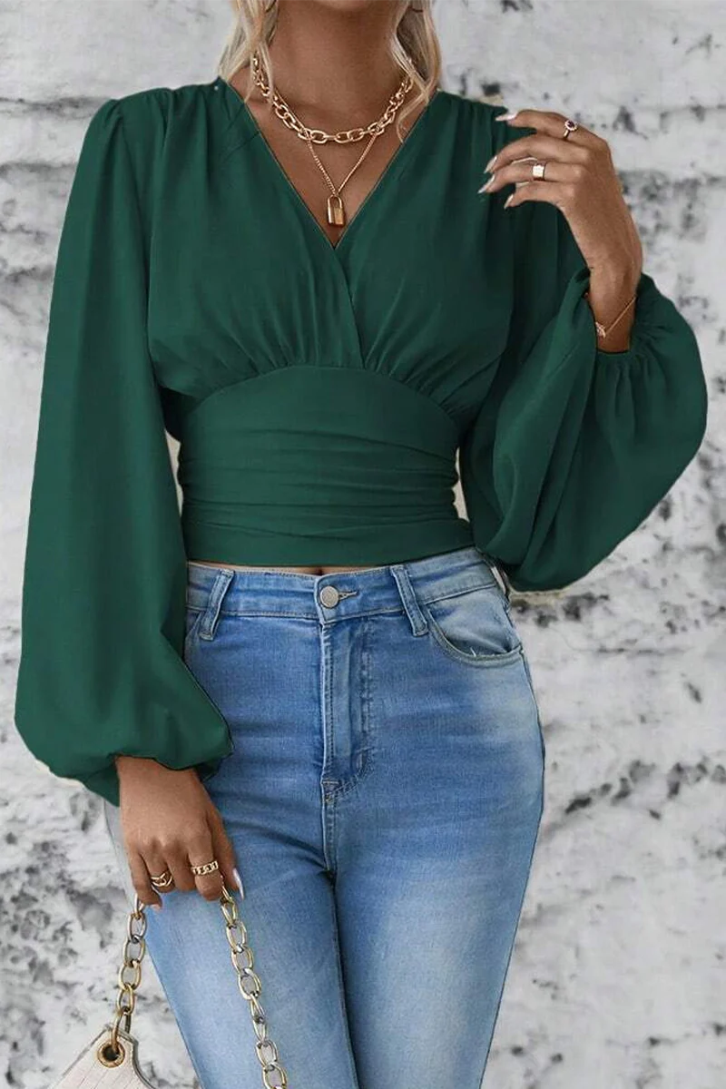 Eugenia® | Stylish V-Neck Blouse With Long Flared Sleeves - Image 4
