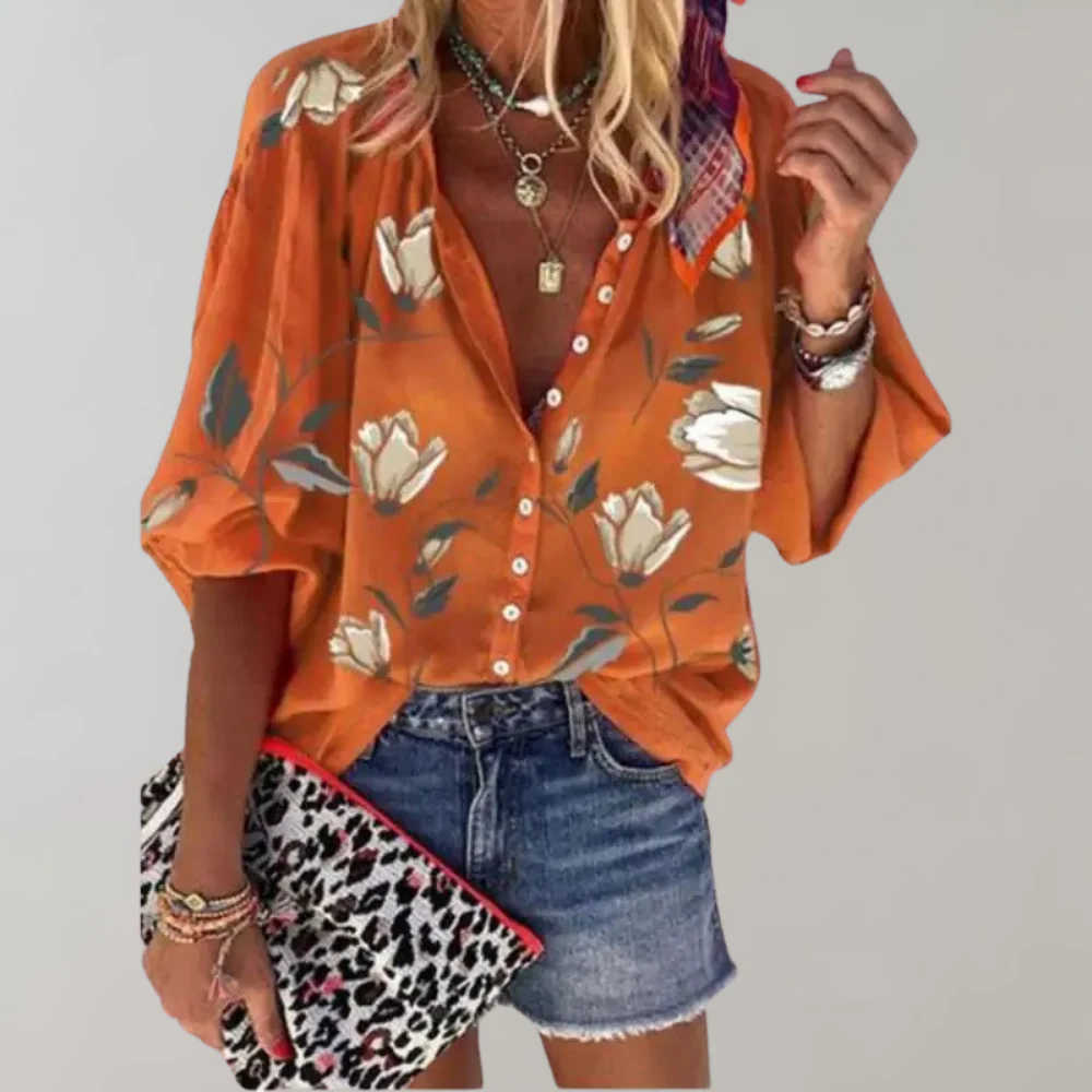 Eugenia® | Summer Blouse Casual Women'S Blouse With Floral Pattern And Buttons - Image 3