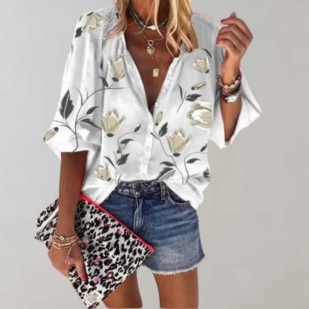 Eugenia® | Summer Blouse Casual Women'S Blouse With Floral Pattern And Buttons - Image 5