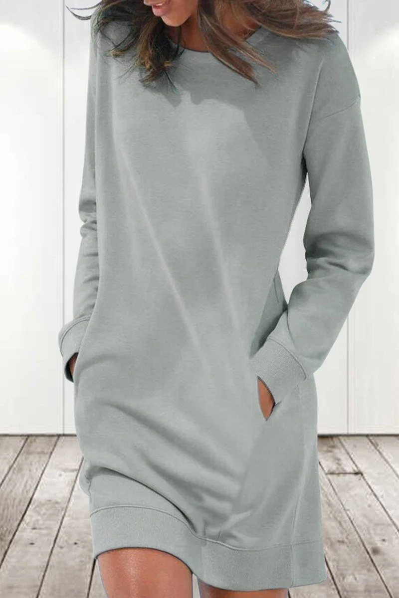 Eustacia® | Solid Color Long Sleeve Dress - Image 6
